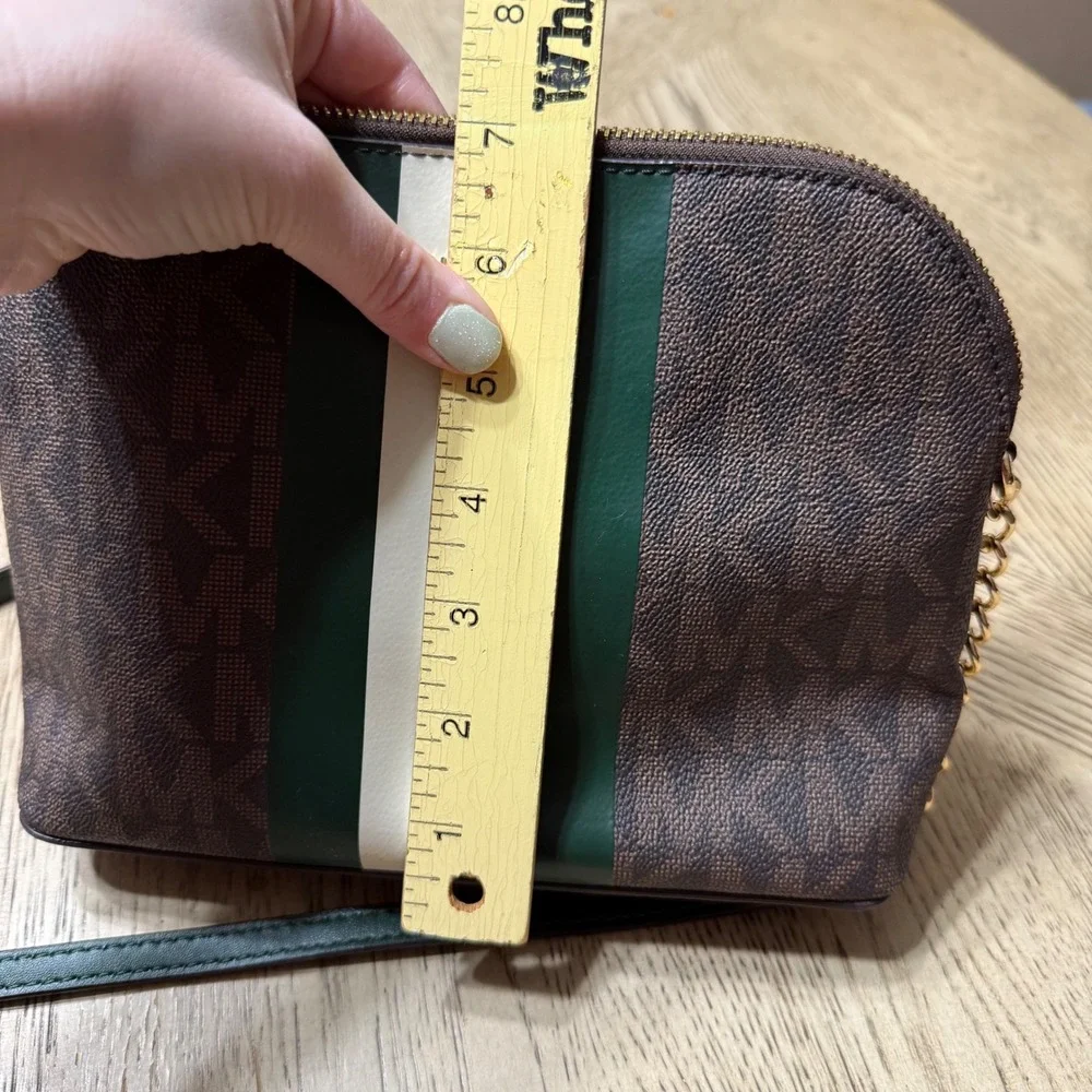 Michael Kors Cindy Dome Crossbody Bag with Green‎ White Stripe Detail Monogram